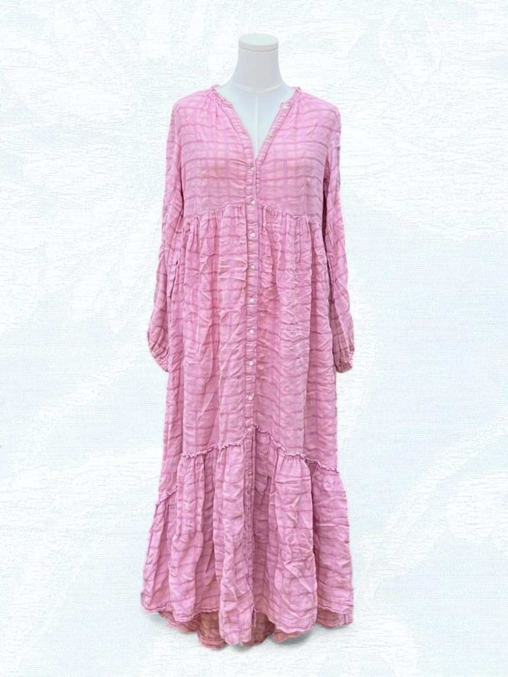 Free People Plaid Long Sleeve Tiered Button-Front Dress